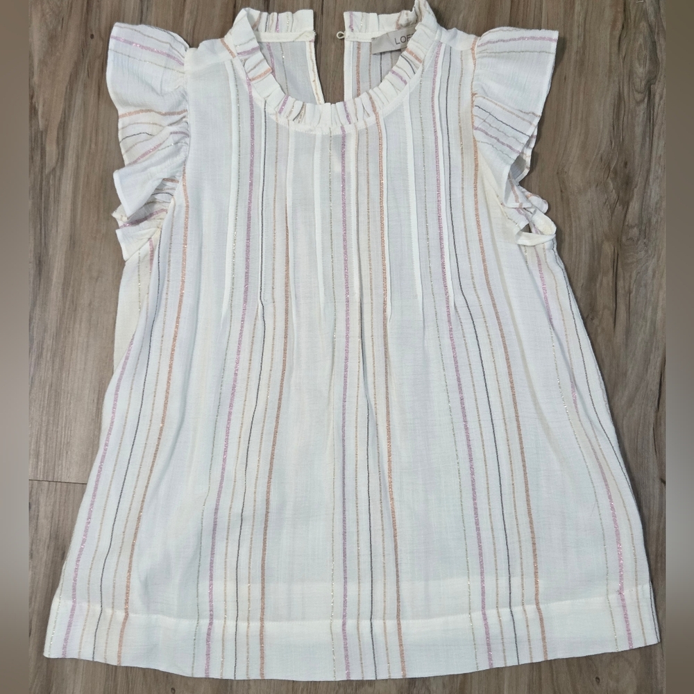 LOFT Striped Ruffle Sleeve Blouse - Picture 5 of 5